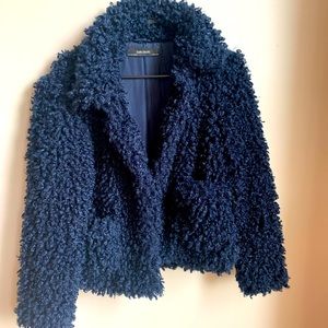 Zara Basics Navy Teddy Coat - S